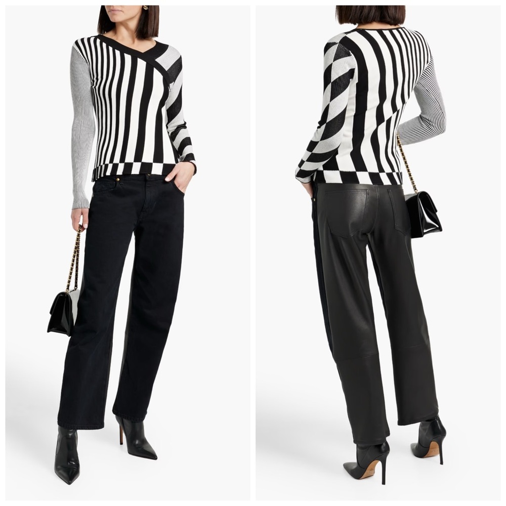 Diane von Furstenberg DVF Fila Striped Knitted Sweater Black & White Size Medium